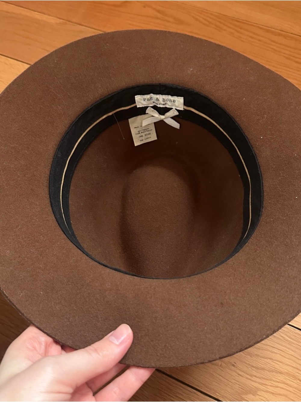 rag & bone Brown Wool Felt Fedora with Ribbon Bow - Picture 4 of 5